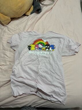 Hello Kitty Pink Graphic Tee with Rainbow Characters